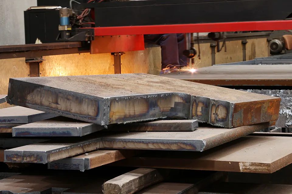 stack of heavy plate after flame cutting