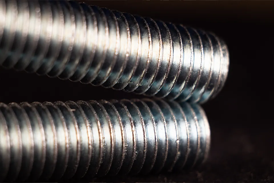 close-up of threaded rods